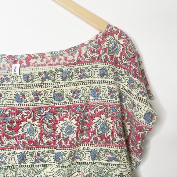 Holly Stalder Boho Blouse Box Cut Floral Cottagecore Print Scroop Neck Large - Picture 3 of 4